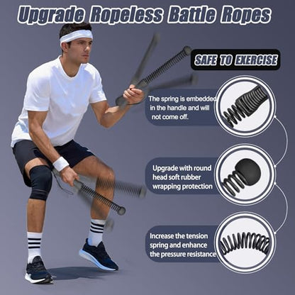 2nd Gen Ropeless Battle Ropes for Home Gym, Heavy Duty Portable Cordless Battle Ropes with Integrated Spring (No Screws), Weighted Exercise Rope for Men & Women, HIIT Workout Equipment