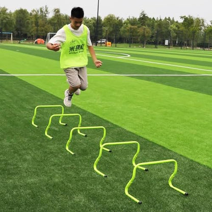 Mini Hurdle Soccer Training/Agility Ladder(12 Rungs/16.4ft), 8in to 12in Portable Speed Agility Hurdles, Foldable Basketball/Rugby Trainer Set
