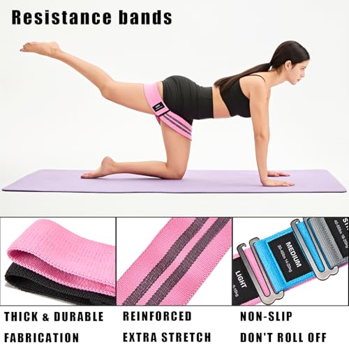 Adjustable Fabric Resistance Bands for Squats, Glutes & Legs – 5 Levels of Customizable Size, Width & Tension, Non-Slip Booty Bands for Men and Women, Pilates & Yoga Workouts(Medium)
