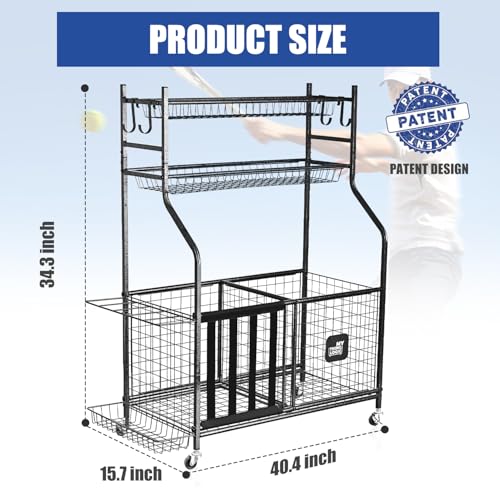 Mythinglogic Garage Sports Equipment Organizer, Baseball Storage Large Capacity, Sports Organizer for Garage with Hooks and Baskets, Ball Storage Rack for Football, Soccer Ball, Bat, Toys
