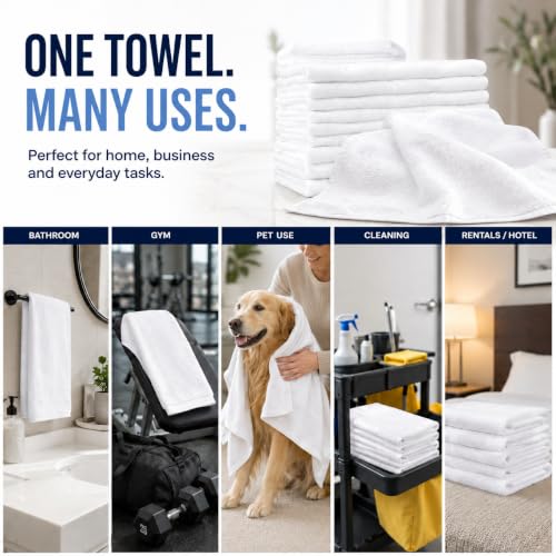 White Cotton Bath Towels 36-Pack (22x44), Lightweight Quick-Dry Gym & Pool - color: White-36 Pcs, size: 22X44