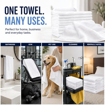 White Cotton Bath Towels 36-Pack (20x40), Lightweight Quick-Dry Gym & Pool - color: White-36 Pcs, size: 20X40