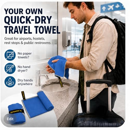 Backpacking Ultralight Quick Dry Microfiber Soft Fast Drying Hand and Face Towel Wash Cloth Camping Yoga Hiking Active Lifestyle Small (Blue, Small)