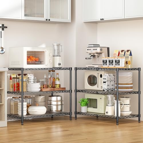 3-Tier Storage Shelves 795LBS Metal Shelving Unit, Adjustable Wire Rack Small Shelf Organizer with Shelf Liners for Kitchen Pantry Office Closet Garage 24" W x 14" D x 30.5" H Black - size: 24" W x 14" D x 30.5" H-3 Tier