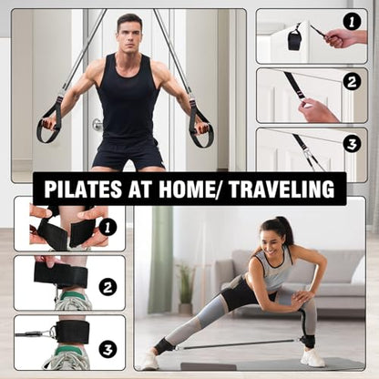 Pilates Bar Kit with Resistance Bands,Pilates Bar with Stackable Bands Workout Equipment for Legs,Hip,Waist and Arm,Exercise Fitness Equipment for Women & Men Home Gym Yoga Pilates - color: Dark Black