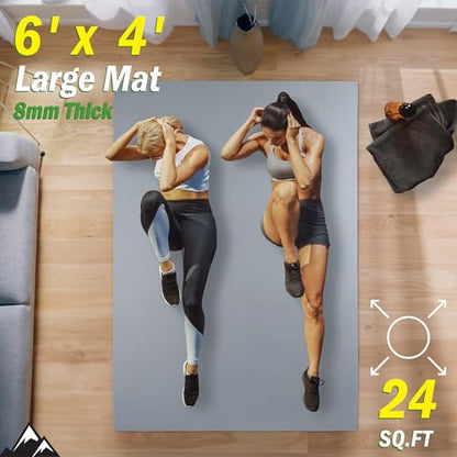 Large Yoga Mat - 6’x4’ Wide Exercise Mat - 8mm Thick Waterproof Non-Slip Workout Mat - Gym Flooring for Home Gym Studio Workouts, Pilates, Stretching and Meditation - Fitness Mat by Wakeman