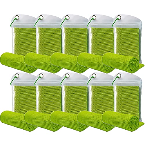 10 Pack Cooling Towels Bulk Microfiber Ice Towel Quick Dry Breathable Chilly Sweat Towel Stay Cool Towel for Neck Face Yoga Gym Workout Running Pilates Beach with Carabin Bag, 40x12'', Green - color: Green
