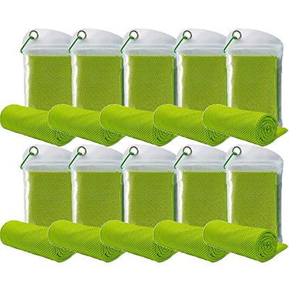 10 Pack Cooling Towels Bulk Microfiber Ice Towel Quick Dry Breathable Chilly Sweat Towel Stay Cool Towel for Neck Face Yoga Gym Workout Running Pilates Beach with Carabin Bag, 40x12'', Green - color: Green