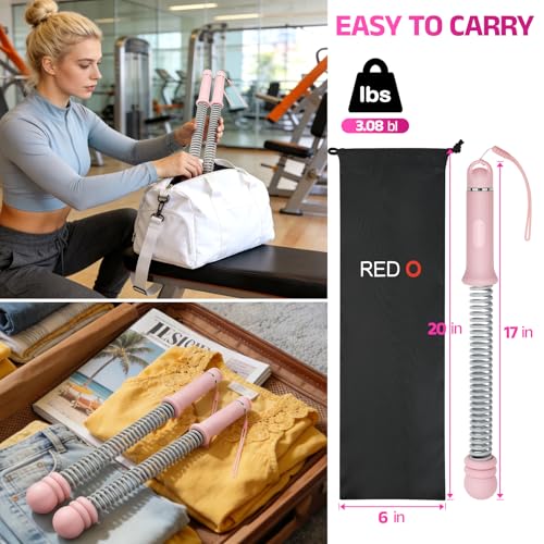 Red O Adjustable Weighted Ropeless Battle Ropes for Home Gym - Portable Cordless Steel Spring Rope with Workout Poster, HIIT & Arm Training Equipment for Men and Women