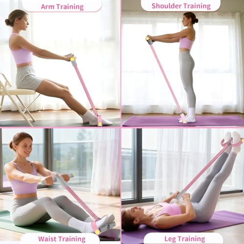 Pedal Resistance Bands with Handles, Durable 6-Tubes Multifunction Pedal Resistance Band, Natural Rubber Foot Pedal Resistance Bands, Fitness Resistance Bands for Abdomen, Waist, Arm, Leg - color: Pink