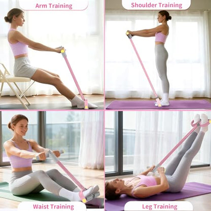 Pedal Resistance Bands with Handles, Durable 6-Tubes Multifunction Pedal Resistance Band, Natural Rubber Foot Pedal Resistance Bands, Fitness Resistance Bands for Abdomen, Waist, Arm, Leg - color: Pink