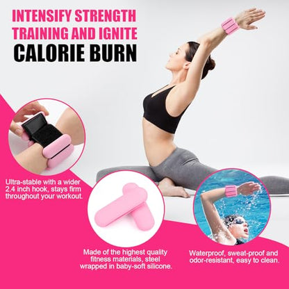 Wrist & Ankle Weights for Women, Wearable Strong Arm & Leg Weights Set of 2(1Lbs Each), Adjustable Ankle Weights for Walking, Yoga, Dance, Barre,Gym,Exercise,Pilates,Walking Running - color: Light Pink