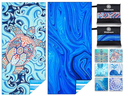 Widdonen Microfiber Beach Towel,Compact 2 Pack-71x32 Inch with Bag Travel - color: 2 Pack Turtle Blue Trippy a