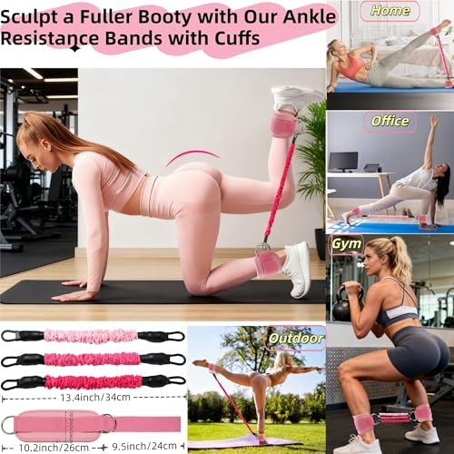 Women Glute Workout Equipment Set, Ankle Resistance Bands with Cuffs Long Yoga Resistance Bands Socks & Bag, Glute Sculpting at Home Set for Gym Equipment Pilates Kit