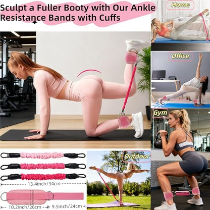Women Glute Workout Equipment Set, Ankle Resistance Bands with Cuffs Long Yoga Resistance Bands Socks & Bag, Glute Sculpting at Home Set for Gym Equipment Pilates Kit