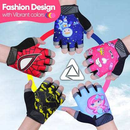 Half Finger Kids Cycling Gloves, Non-Slip Kids Bike Gloves - color: Hot Pink, size: Large [8 - 10]