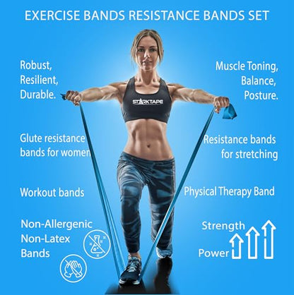 Resistance Bands Set. 3 or 5 Pack Non-Latex Physical Therapy, Professional Elastic Band. Perfect for Home Exercise, Workout, Strength Training, Yoga, Pilates, Rehab, Gym - color: Yellow/Red/Green/Blue/Gray