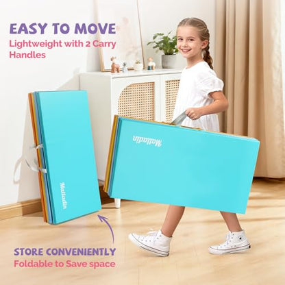 Matladin Folding Gymnastics Mat for Kids, 6'x3'x1"/8'x3'x1" PU Leather Gym Exercise Mats for Tumbling, Cheer, Yoga, Fitness, Pilates and Martial Art