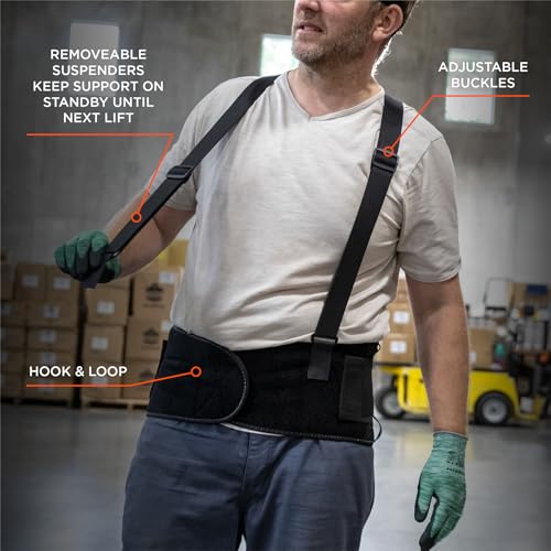 Ergodyne ProFlex 2000SF Back Support Brace, 8.5" Spandex, V-Shape Design and Patented Stays for Added Support, 4XL , Black - size: 4X-Large