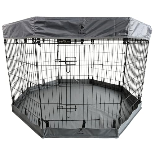PJYuCien Puppy Playpen with Top Cover & Bottom Pad, 8 Panels 36" H, Gray - color: Gray, size: Medium Pen: 36-Inch High