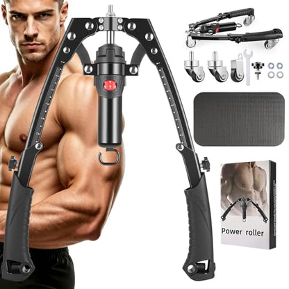 Chest & Arm Twister & Core Trainer, 3 in 1 Hydraulic Power Chest Workout Equipment with Ab Roller Wheels and Hooks, 22-440lbs for Strength Trainer, Home Gym Equipment for Full Body Strength Training