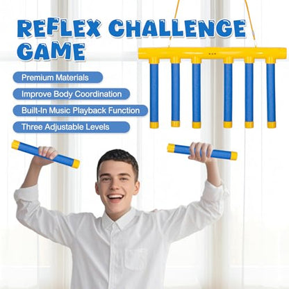 Reflex Challenge Game, Hand Eye Coordination Training Reaction Training Toy, 3 Adjustable Stick Catching Game for Playroom or Family Party Activities (Blue)