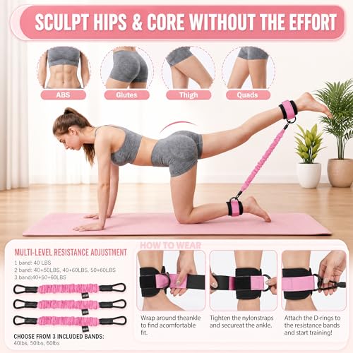 WHATAFIT Upgraded Multifunction Pedal Resistance Band with Handles, 3-Tube Adjustable Foot Pedal Exercise Band, Ankle Straps Included, for Abs Core Leg Arm Waist Full Body Workout at Home Gym