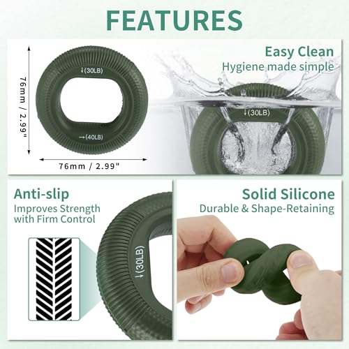 Hand Grip Strengthener, Fingers Exerciser - Silicone Rings for Muscle Training Sports Rock Climbing Finger Rehabilitation,6 Resistance Levels - color: Green(30/40LB)