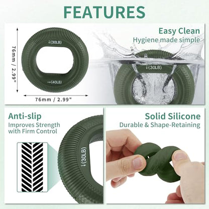 Hand Grip Strengthener, Fingers Exerciser - Silicone Rings for Muscle Training Sports Rock Climbing Finger Rehabilitation,6 Resistance Levels - color: Green(30/40LB)