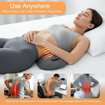3-in-1 Lumbar Massager with Heating/Vibration/Adjustable Traction Memory foam lumbar pillow conforms to the spine's natural curve for relaxation Smart air cushion Ideal for home, office, or in-car use