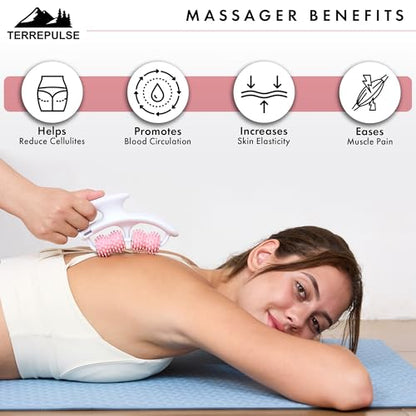 Anti Cellulite Roller & Lymphatic Drainage Massager | Deep Tissue Fascia Blaster & Muscle Roller | Tool for Sore Arms, Legs, Shoulders, Stomach & Buttocks (Pink)