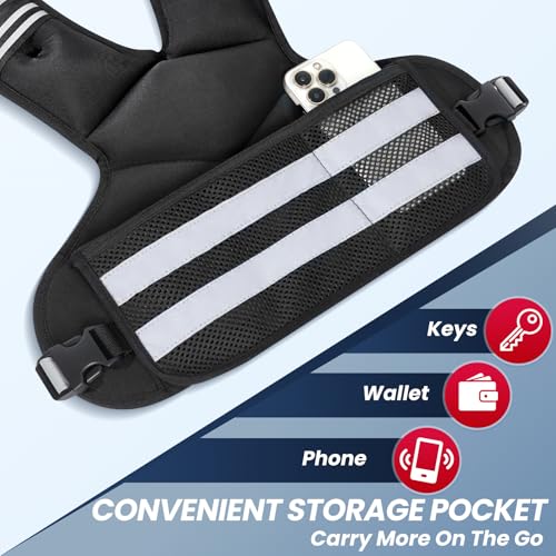 Adjustable Weighted Vest for Women and Men, 4-11lb/11-18lb/20-32lb Removable Weights Rucking Vest with 6 Ironsand Bags, Phone Pocket and Reflective Stripes for Running, Walking and Strength Training - size: 4-11 lbs