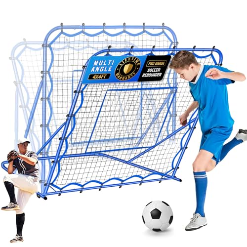 Soccer Baseball Rebounder Net, Soccer Goal Net, Volleyball Softball Rebound Pitchback Net Quick-Switch Angle Training for Control, Passing Practice, Bounce Back Rebounder Goals Gifts Trainer Equipment - size: 4FTx4FT