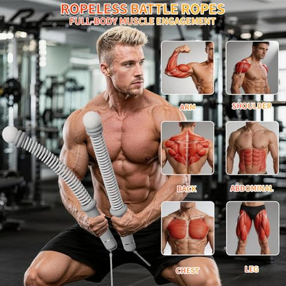 Ropeless Battle Ropes for Home Gym, Portable Cordless Weighted Battle Rope - size: Adjustable Gray