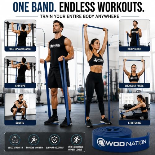 WOD Nation Pull Up Assistance Bands (10-175lbs Band) - Best for Pullup Assist, Chin Ups, Resistance Bands Exercise, Stretch, Mobility Work & Serious Fitness - 41 inch Straps