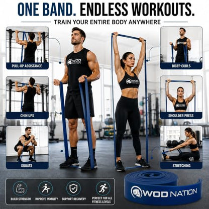WOD Nation Pull Up Assistance Bands (10-175lbs Band) - Best for Pullup Assist, Chin Ups, Resistance Bands Exercise, Stretch, Mobility Work & Serious Fitness - 41 inch Straps