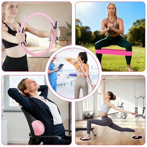 Pilates Kit for Women, Pilates Equipment Ring and Ball Set with Resistance Bands, Yoga Strap, Core Sliders, Socks, Bag & Guide for Starter Home Workout Fitness Gym Essentials