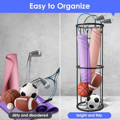 Garage Ball Storage Rack for Basketball & Soccer, Metal Wall-Mount - size: Medium size