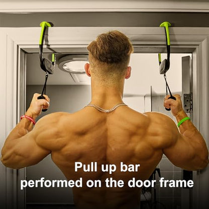 Portable Travel Doorway Pull Up Bar, No Screws, 250lb Home Gym | Travel pull up bar, installs in seconds – no tools, no damage. 250lb capacity, dual rotating grips for back & core.