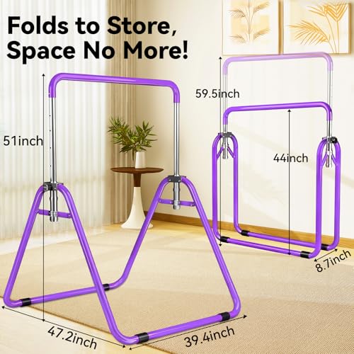Kids Gymnastics Bar Gymnastic Equipment for Home Adjustable Height Gymnastic Training Bar Gymnastic Stuff for 3-7 Years Old Girls - color: Basic- Purple