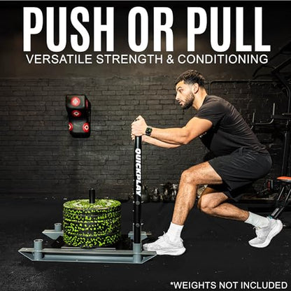 QUICKPLAY Weight Training Push/Pull Sled or Pull Sled Only- Heavy Duty Steel for Strength & Conditioning Workout Build Explosive Power, Speed & Agility- Folding, Compact Design For 50mm Olympic Plates