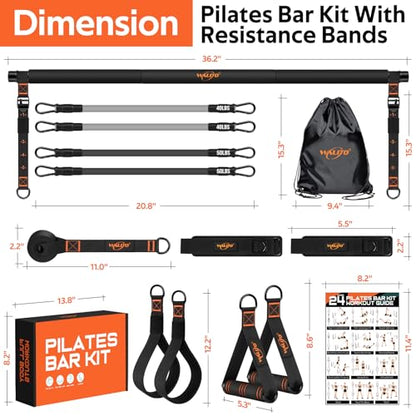 Pilates Bar Kit with Resistance Bands, Workout Equipment for Legs, Hip, Abs - size: 40,50LB