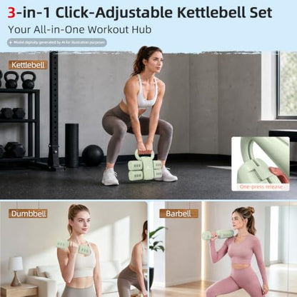 Abahub 2 in 1 Kettlebell & Dumbbell Set, Adjustable Dumbbell for Home Gym - color: Green