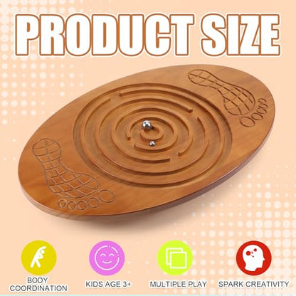 Maze Balance Board for Kids Wobble Wooden Board with 2 Beads for Toddlers, Teens, Adult, Leg Workout, Exercise Training, Physical Therapy, Body Weight Fitness, Skiing, Surfing, Skateboarding