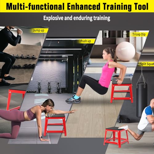 Plyometric Boxes for Jumping - color: Red, size: 12/18/24 inch