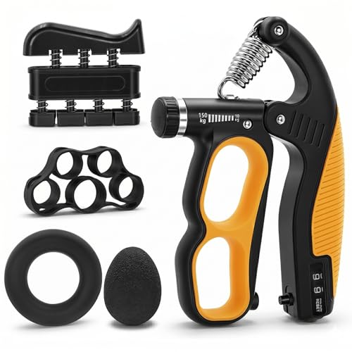 Grip Strength Trainer Kit with Mechanical Counter, 5 Pack Hand Gripper Strengthener Adjustable Resistance, Forearm Strengthener, Finger Exerciser, Wrist Strengthener, Hand Exercisers for Strength, Therapy & Rehab