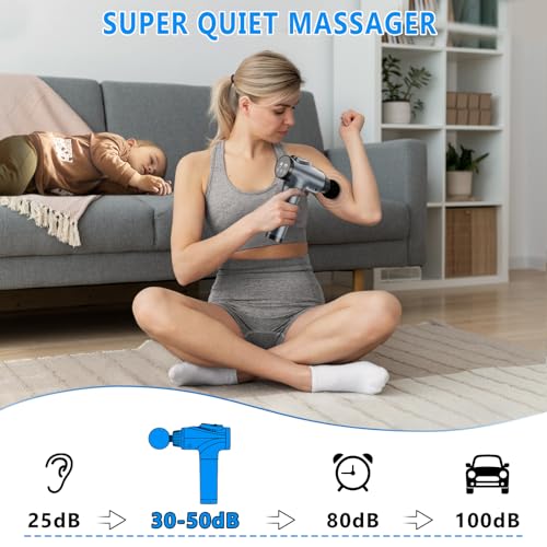 APHERMA Massage Gun, Muscle Massage Gun for Athletes Handheld Electric Deep Tissue Back Massager, Percussion Massage Device for Pain Relief with 30 Speed Levels 9 Heads - color: Grey
