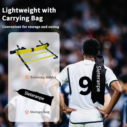 20ft Adjustable Agility Ladder | Speed Ladder for Soccer, 12 Adjustable Rungs, Durable, Carry Bag & Straps, Yellow, Footwork Training for Athletes