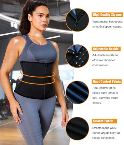 Womens Waist Trainer Corset with Zipper Sweat Waist Trimmer for Women Workout Belt Corset Shapewear