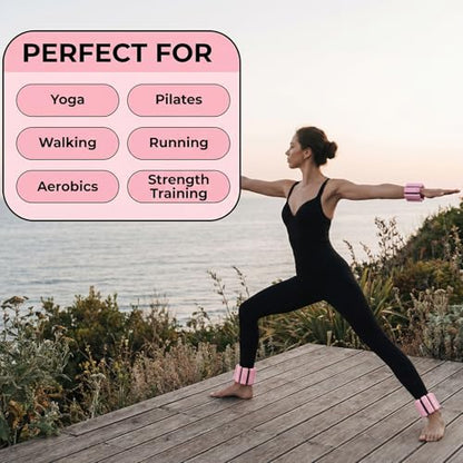 Unleash Your Potential! Ankle & Wrist Weights for Women – Adjustable Silicone Arm/Leg Set for Pilates, Yoga, Walking & Strength Training - color: pink 0.5 lbs per hand